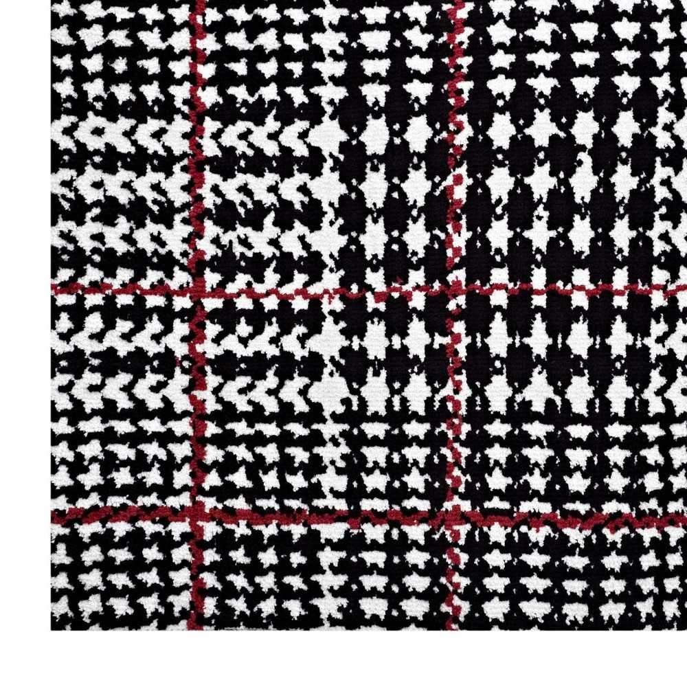 Kaja Abstract Plaid 5x8 Area Rug, Ivory, Black and Red