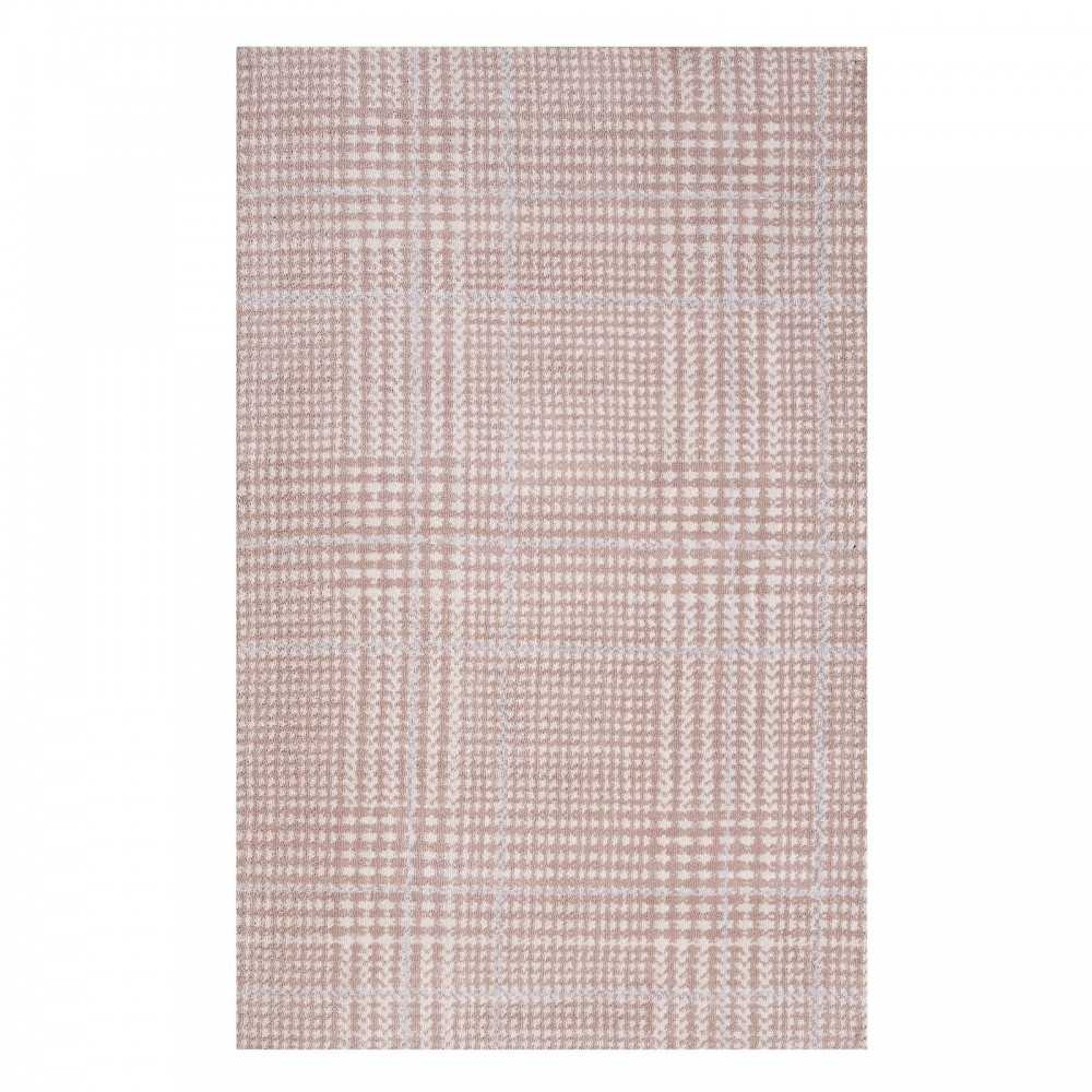 Kaja Abstract Plaid 8x10 Area Rug, Ivory, Cameo Rose and Light Blue