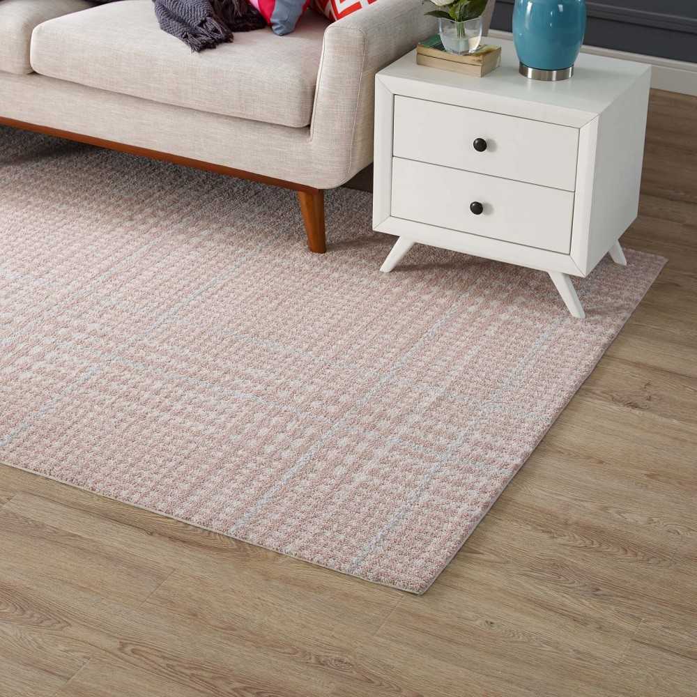 Kaja Abstract Plaid 8x10 Area Rug, Ivory, Cameo Rose and Light Blue