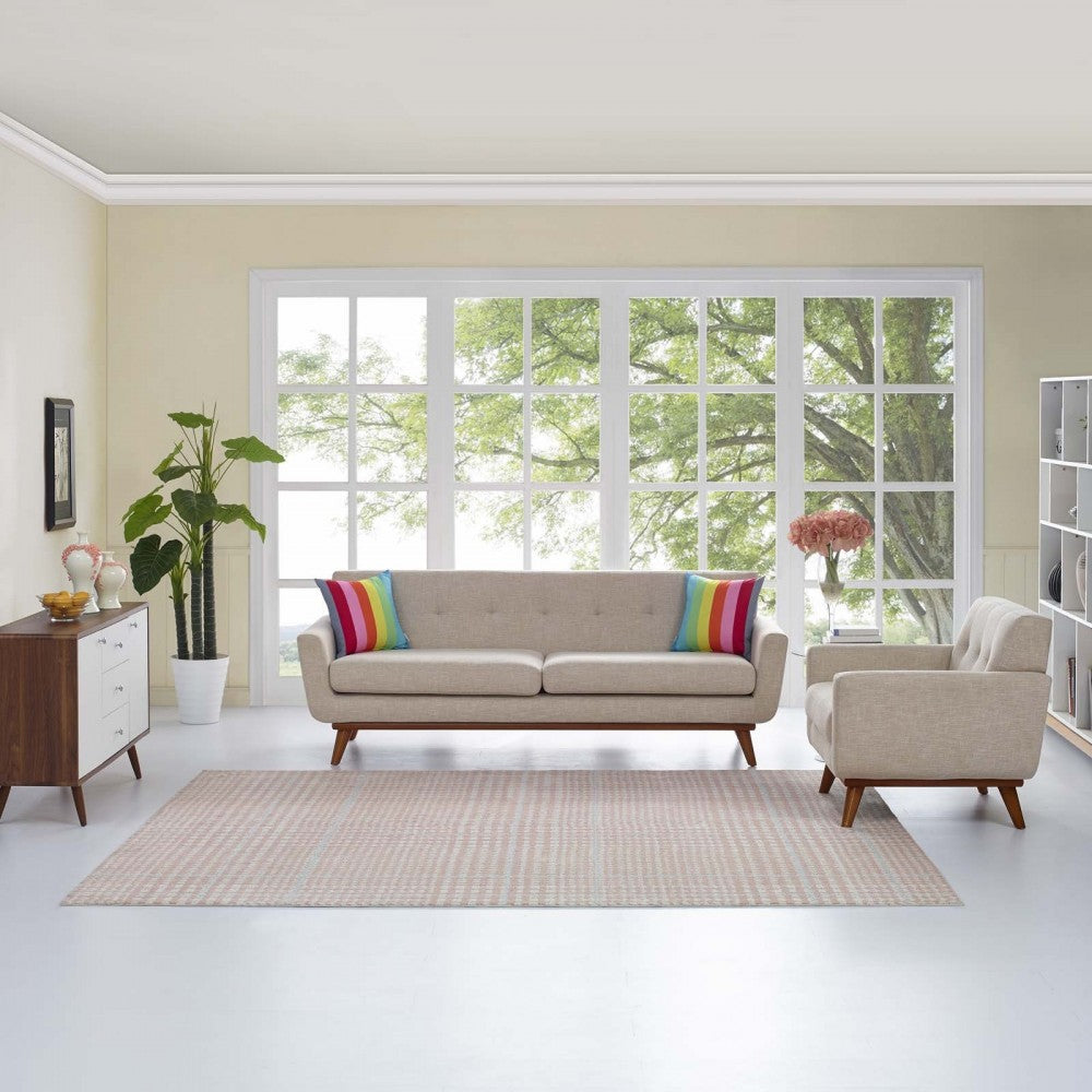 Kaja Abstract Plaid 8x10 Area Rug, Ivory, Cameo Rose and Light Blue