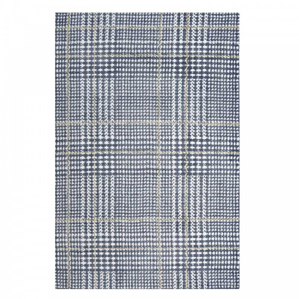 Kaja Abstract Plaid 8x10 Area Rug, Ivory, Cadet Blue and Citron