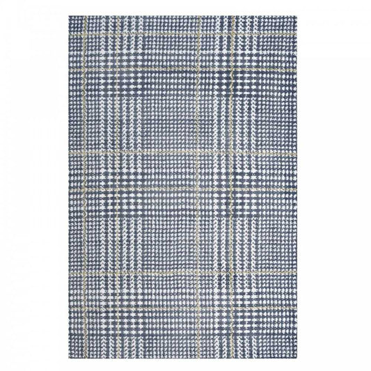 Kaja Abstract Plaid 8x10 Area Rug, Ivory, Cadet Blue and Citron