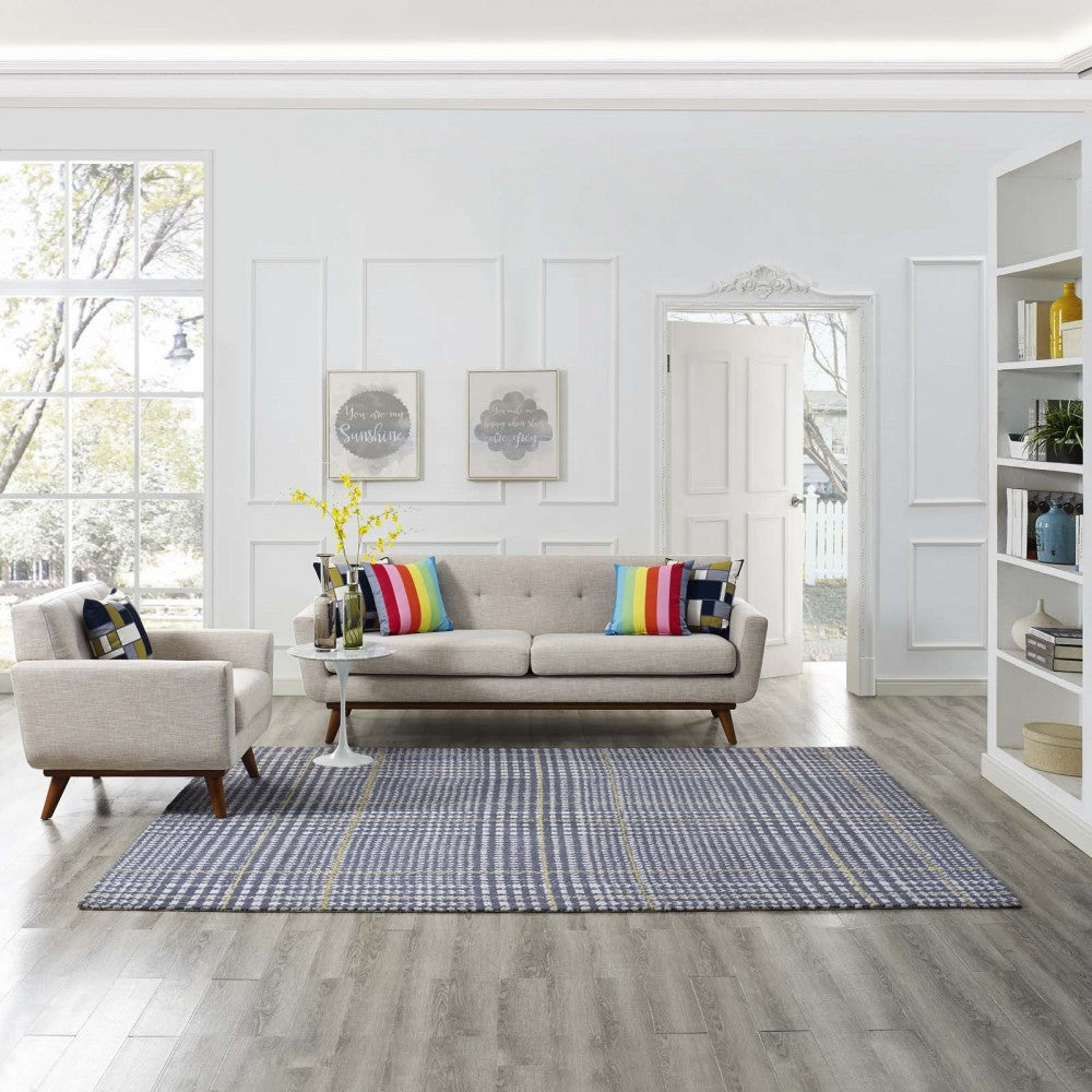 Kaja Abstract Plaid 8x10 Area Rug, Ivory, Cadet Blue and Citron