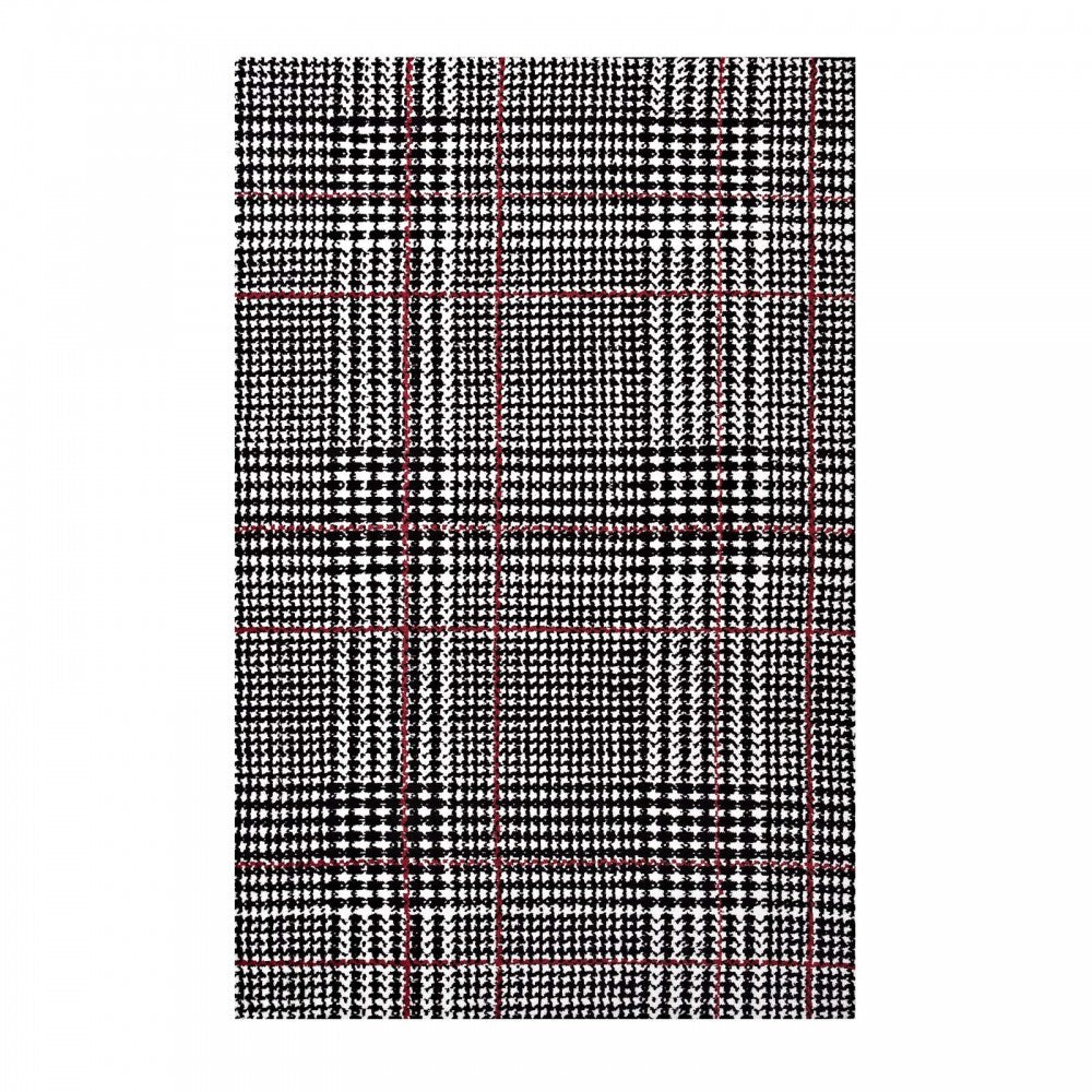Kaja Abstract Plaid 8x10 Area Rug, Ivory, Black and Red