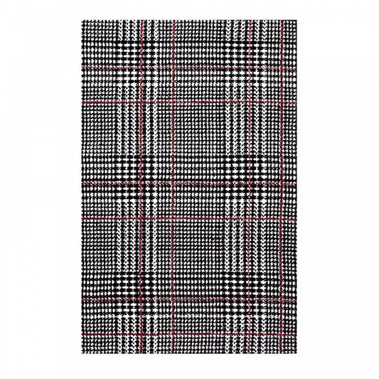 Kaja Abstract Plaid 8x10 Area Rug, Ivory, Black and Red