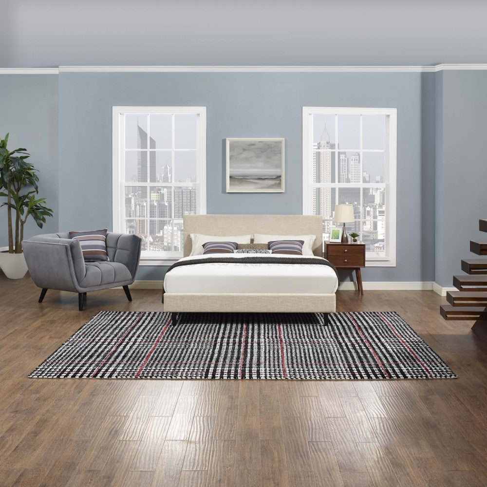 Kaja Abstract Plaid 8x10 Area Rug, Ivory, Black and Red