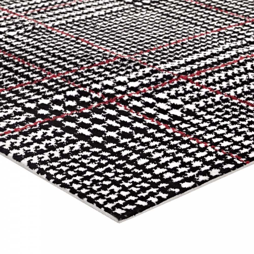 Kaja Abstract Plaid 8x10 Area Rug, Ivory, Black and Red