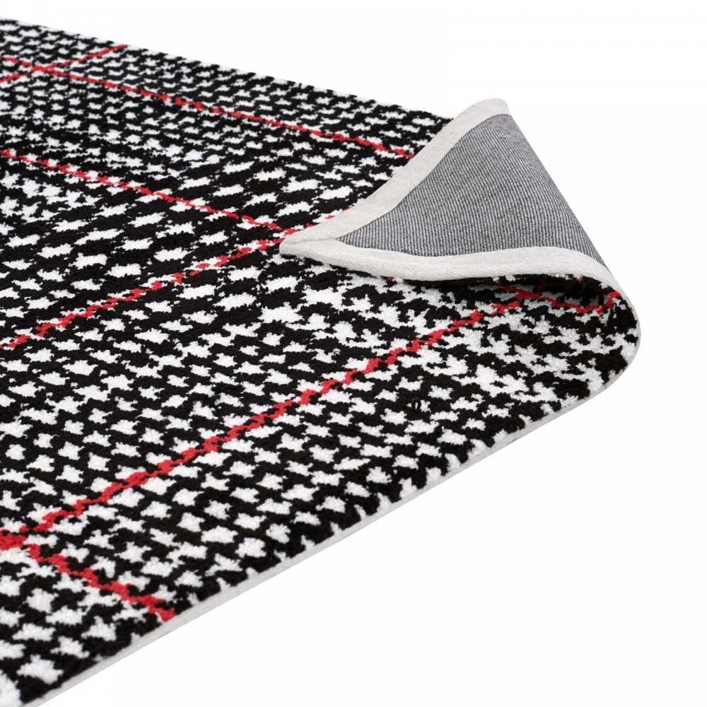 Kaja Abstract Plaid 8x10 Area Rug, Ivory, Black and Red