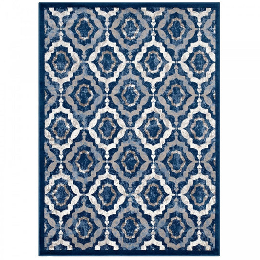 Kalinda Rustic Vintage Moroccan Trellis 5x8 Area Rug, Beige, Moroccan Blue and Ivory