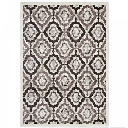 Kalinda Rustic Vintage Moroccan Trellis 5x8 Area Rug, Brown, Beige and Ivory