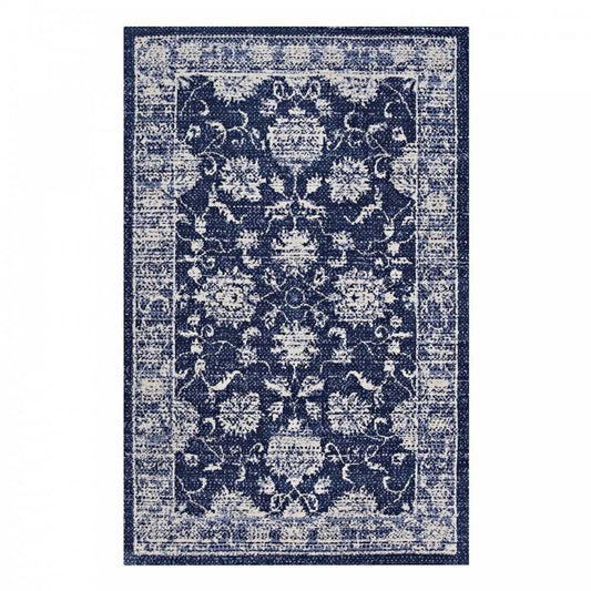 Kazia Distressed Floral Lattice 5x8 Area Rug, Dark Blue and Ivory