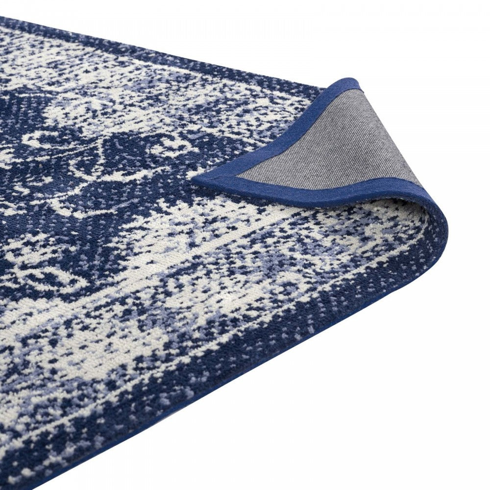Kazia Distressed Floral Lattice 5x8 Area Rug, Dark Blue and Ivory