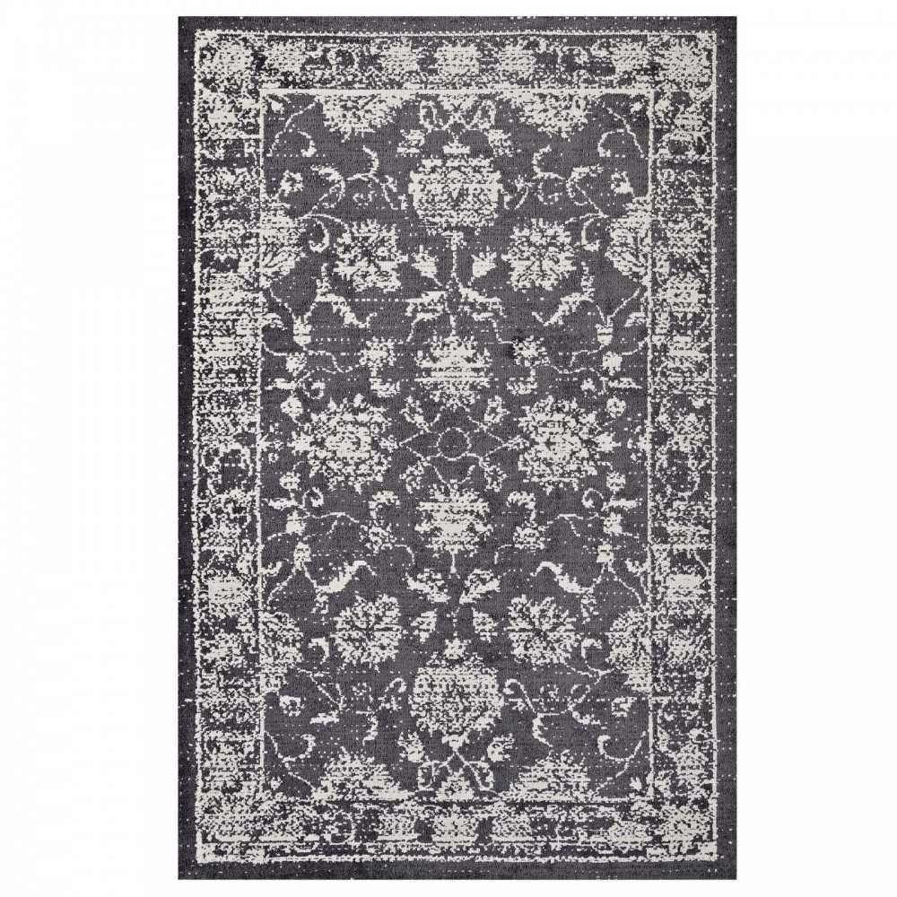 Kazia Distressed Floral Lattice 5x8 Area Rug, Dark Gray and Ivory
