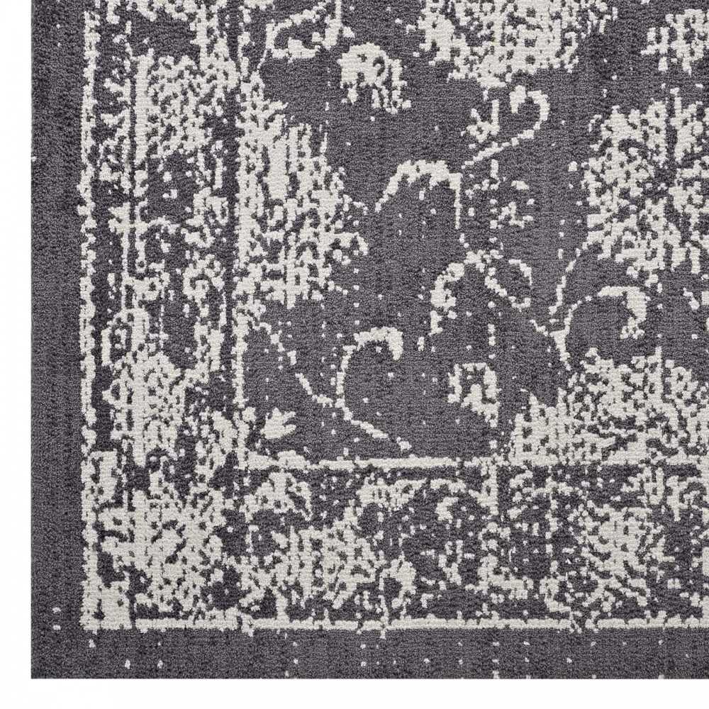 Kazia Distressed Floral Lattice 5x8 Area Rug, Dark Gray and Ivory