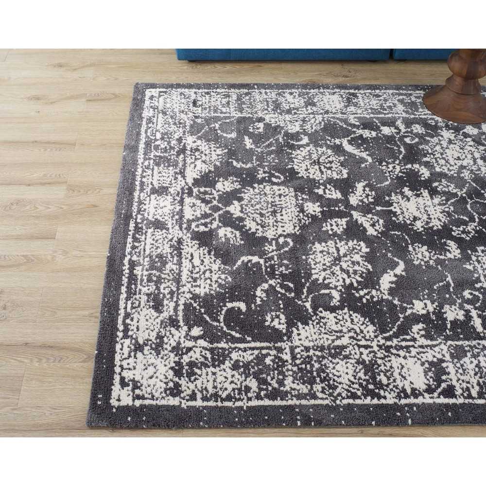 Kazia Distressed Floral Lattice 5x8 Area Rug, Dark Gray and Ivory