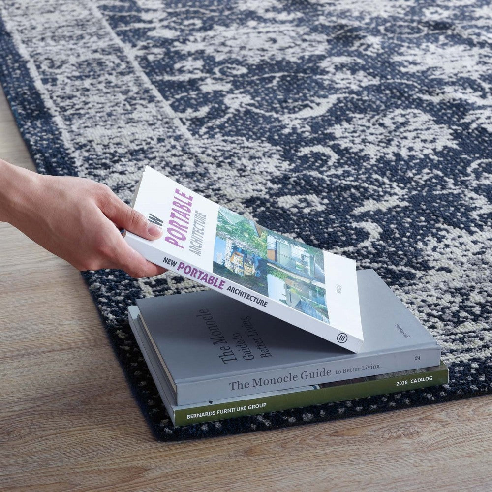 Kazia Distressed Floral Lattice 8x10 Area Rug, Dark Blue and Ivory