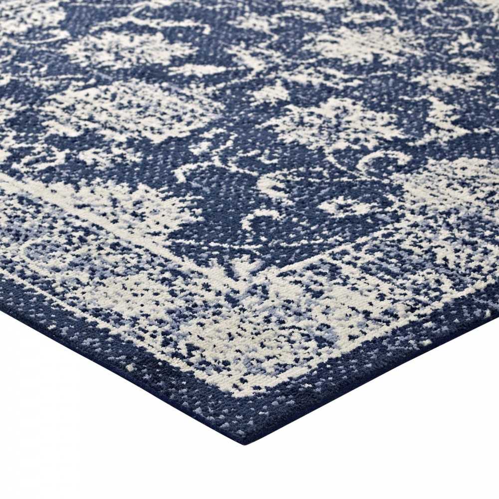 Kazia Distressed Floral Lattice 8x10 Area Rug, Dark Blue and Ivory