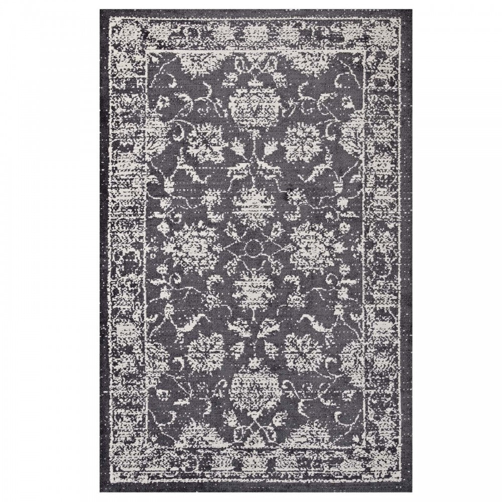 Kazia Distressed Floral Lattice 8x10 Area Rug, Dark Gray and Ivory