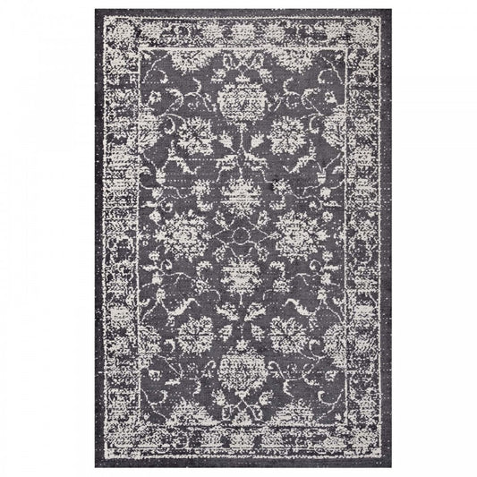 Kazia Distressed Floral Lattice 8x10 Area Rug, Dark Gray and Ivory