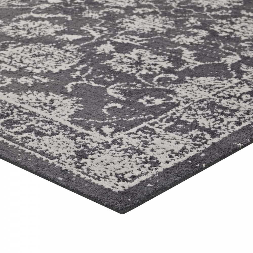 Kazia Distressed Floral Lattice 8x10 Area Rug, Dark Gray and Ivory
