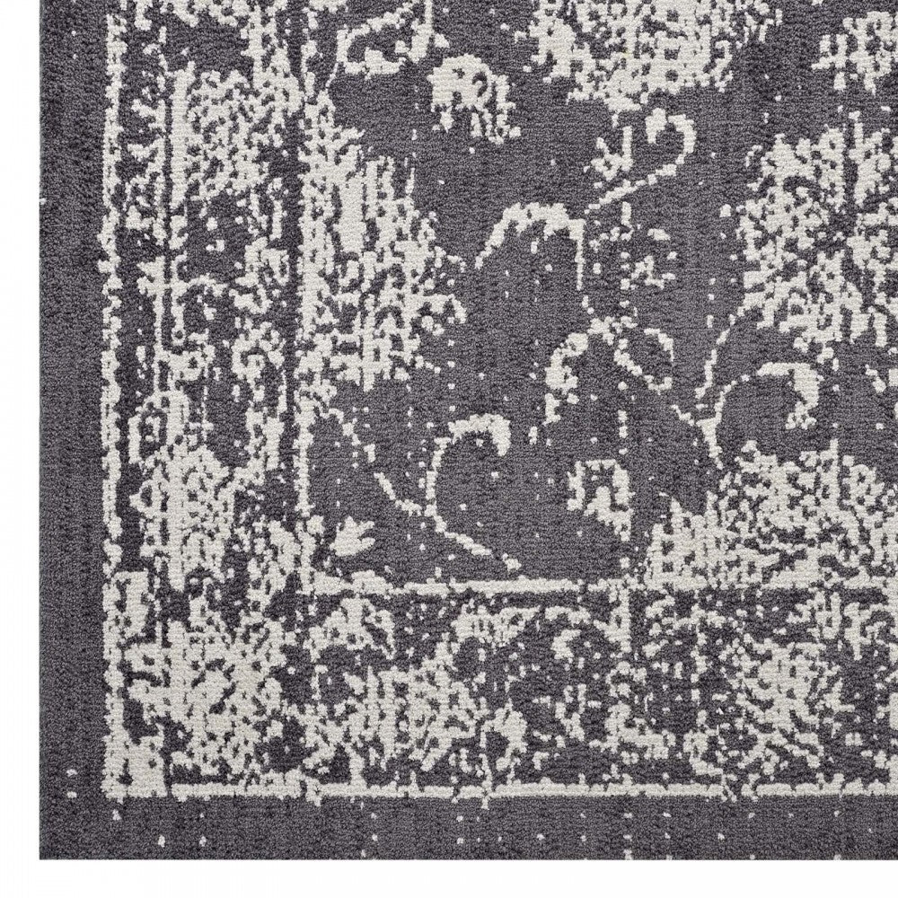 Kazia Distressed Floral Lattice 8x10 Area Rug, Dark Gray and Ivory