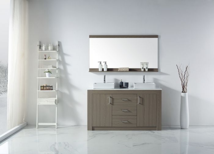 Tavian 60" Double Bathroom Vanity Set, Grey Oak from VIRTU USA