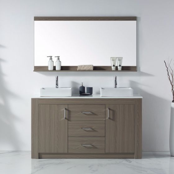 Tavian 60" Double Bathroom Vanity Set, Grey Oak from VIRTU USA