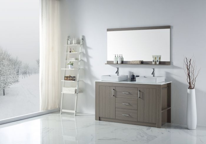 Tavian 60" Double Bathroom Vanity Set, Grey Oak from VIRTU USA