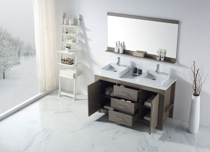 Tavian 60" Double Bathroom Vanity Set, Grey Oak from VIRTU USA