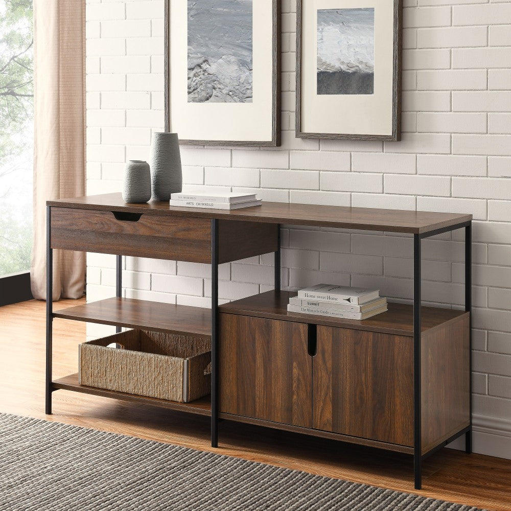 Keaton 58" 1 Drawer, 2 Door Storage Shelf - Dark Walnut