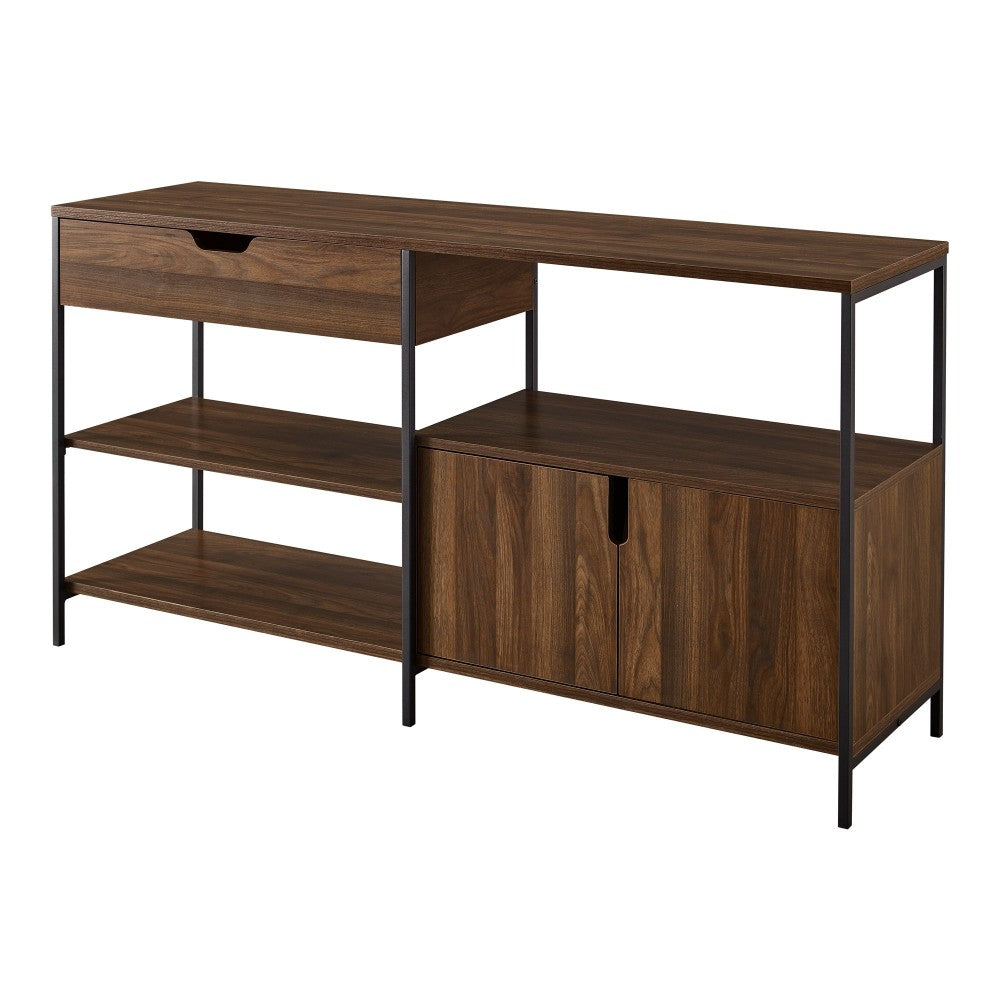 Keaton 58" 1 Drawer, 2 Door Storage Shelf - Dark Walnut
