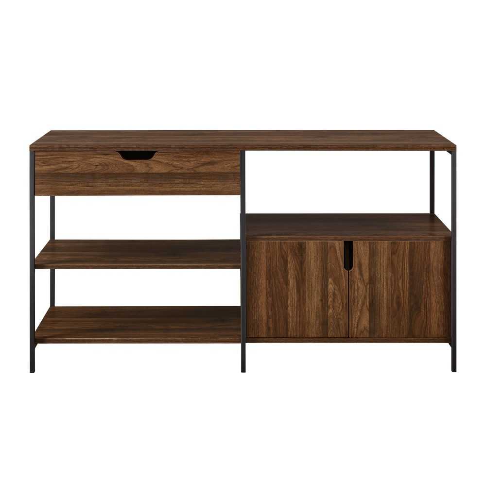 Keaton 58" 1 Drawer, 2 Door Storage Shelf - Dark Walnut