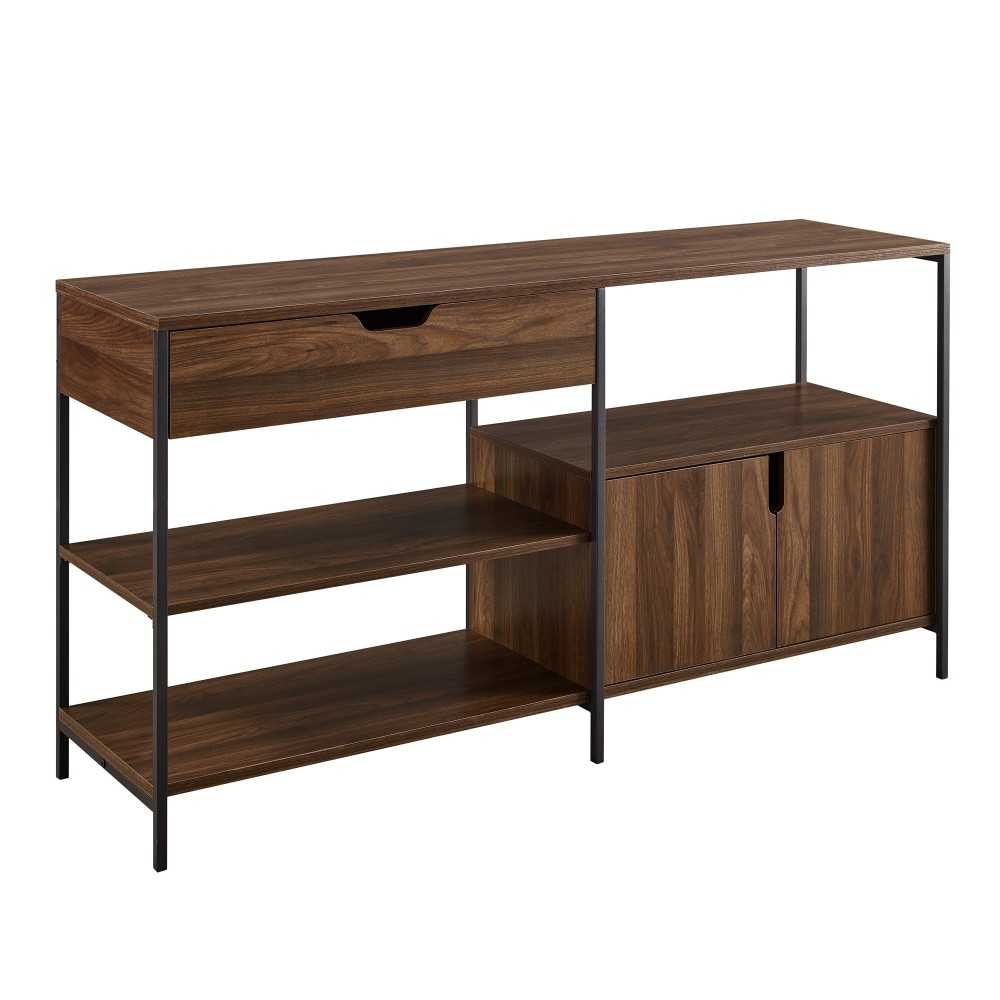 Keaton 58" 1 Drawer, 2 Door Storage Shelf - Dark Walnut