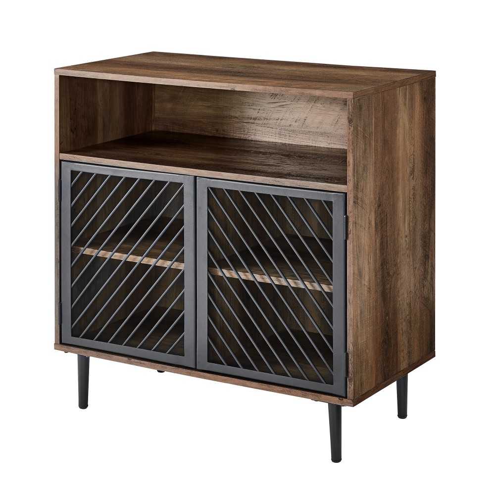 Keegan 32" Modern Slanted Metal Door Accent Cabinet - Rustic Oak