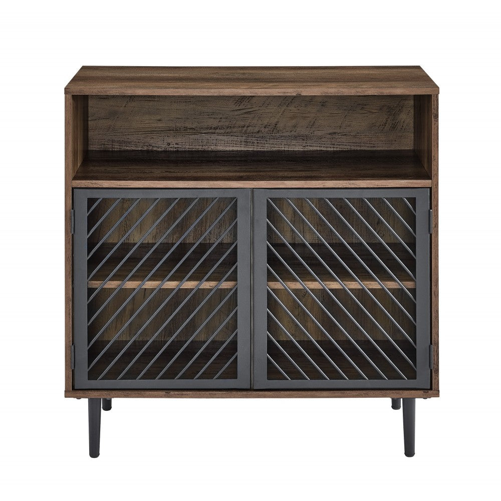 Keegan 32" Modern Slanted Metal Door Accent Cabinet - Rustic Oak