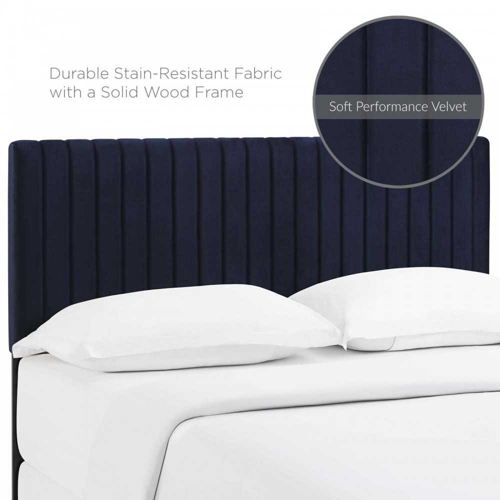 Keira Full / Queen Performance Velvet Headboard, Midnight Blue