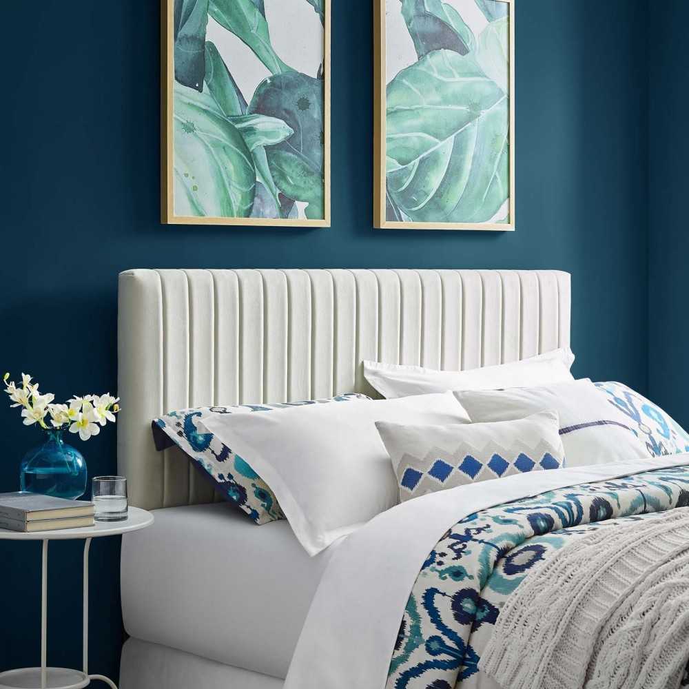 Keira King/California King Performance Velvet Headboard, Ivory