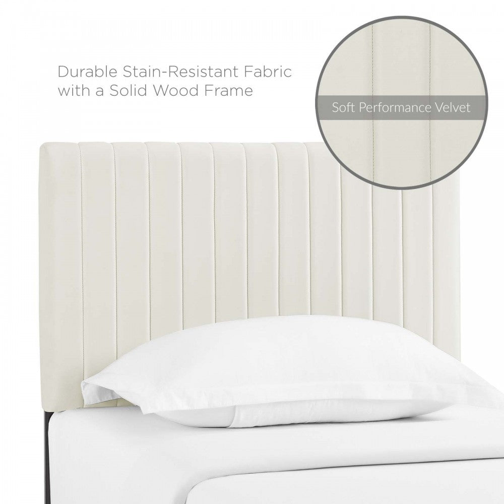 Keira Twin Performance Velvet Headboard, Ivory