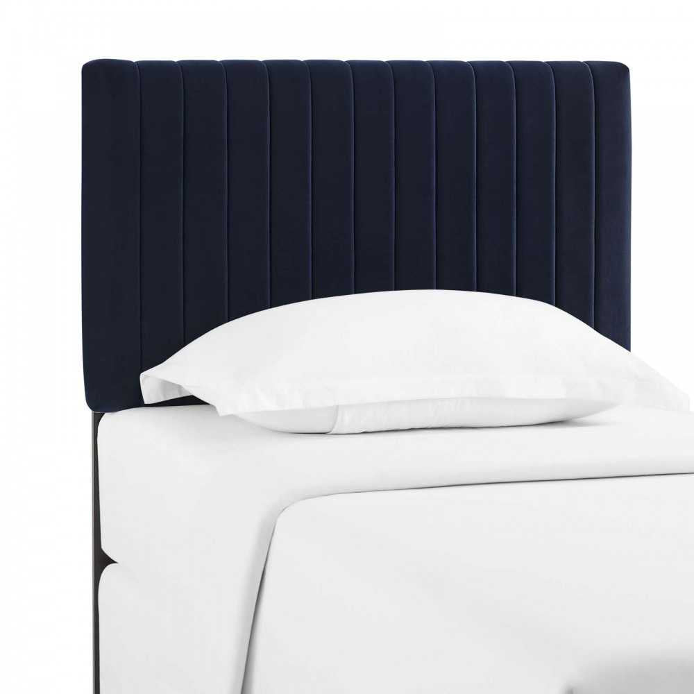 Keira Twin Performance Velvet Headboard, Midnight Blue