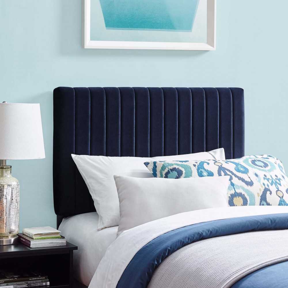 Keira Twin Performance Velvet Headboard, Midnight Blue