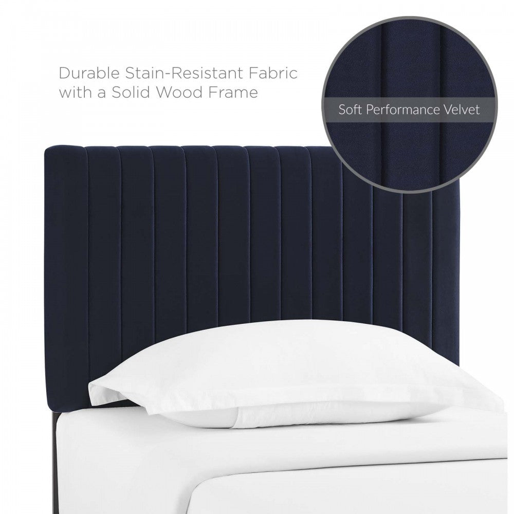 Keira Twin Performance Velvet Headboard, Midnight Blue