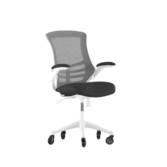 Kelista Mid-Back Black Mesh Swivel Ergonomic Task Office Chair with White Frame