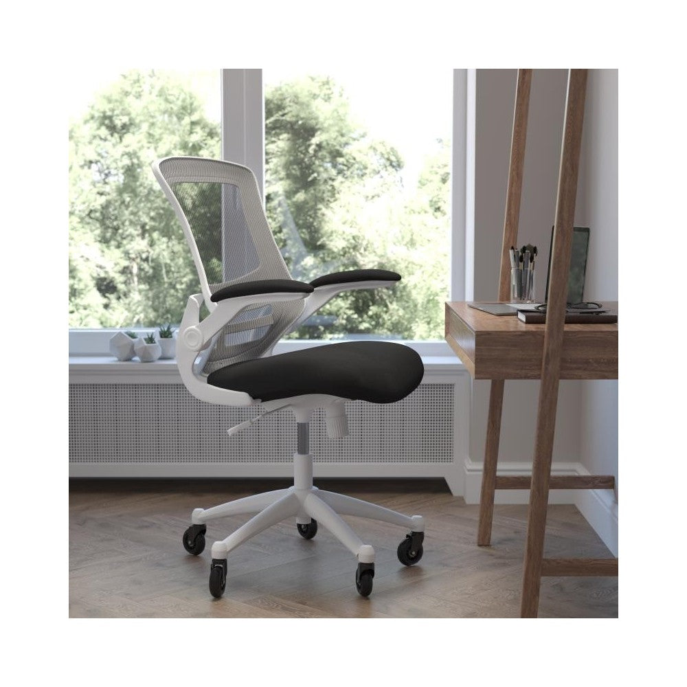 Kelista Mid-Back Black Mesh Swivel Ergonomic Task Office Chair with White Frame