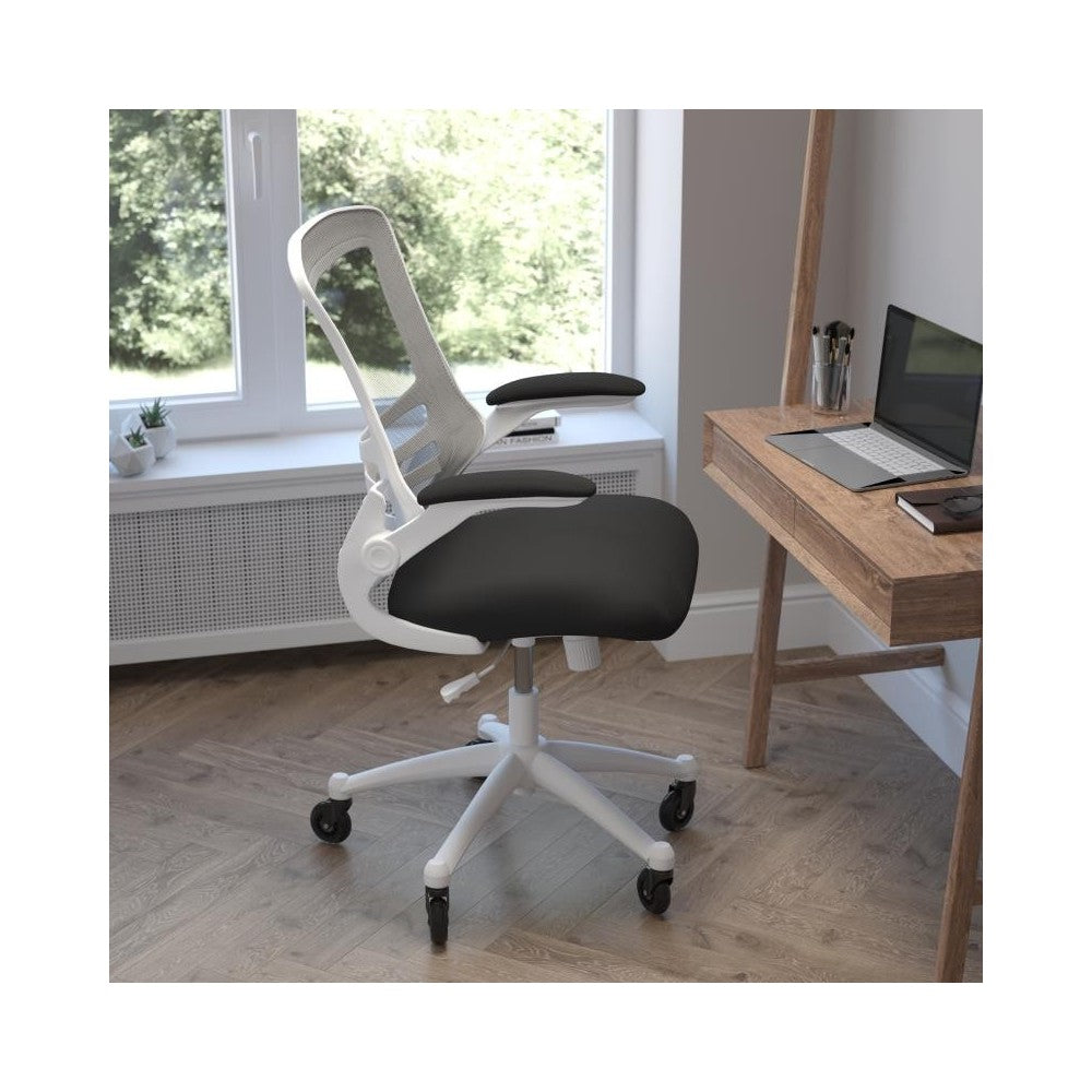 Kelista Mid-Back Black Mesh Swivel Ergonomic Task Office Chair with White Frame