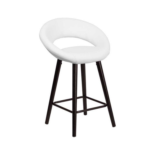 Kelsey Series 24'' High Contemporary Cappuccino Wood Counter Height Stool in White Vinyl