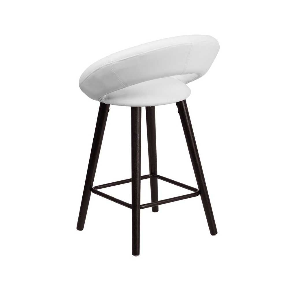 Kelsey Series 24'' High Contemporary Cappuccino Wood Counter Height Stool in White Vinyl