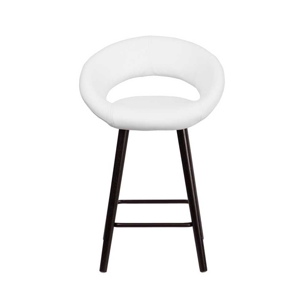 Kelsey Series 24'' High Contemporary Cappuccino Wood Counter Height Stool in White Vinyl