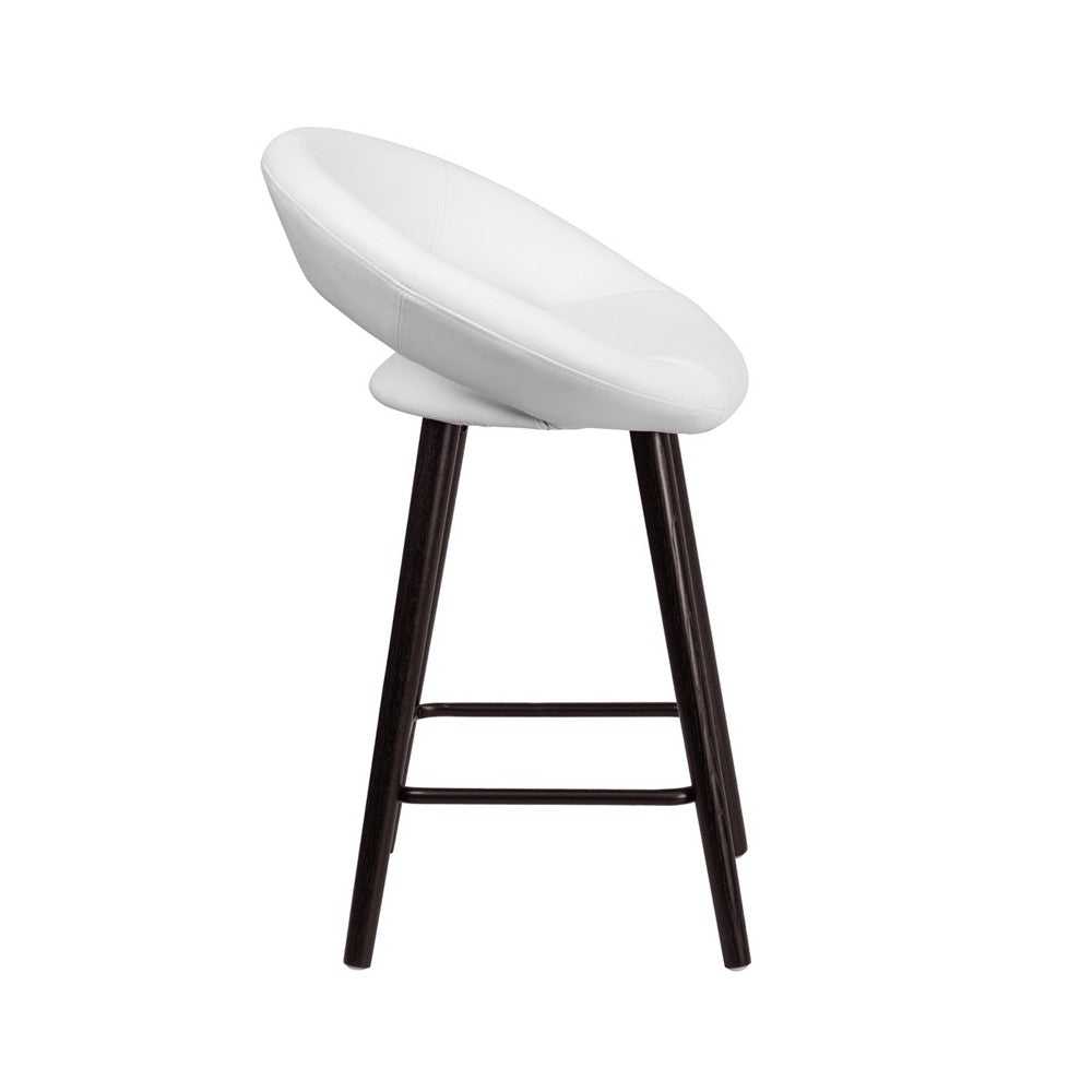 Kelsey Series 24'' High Contemporary Cappuccino Wood Counter Height Stool in White Vinyl