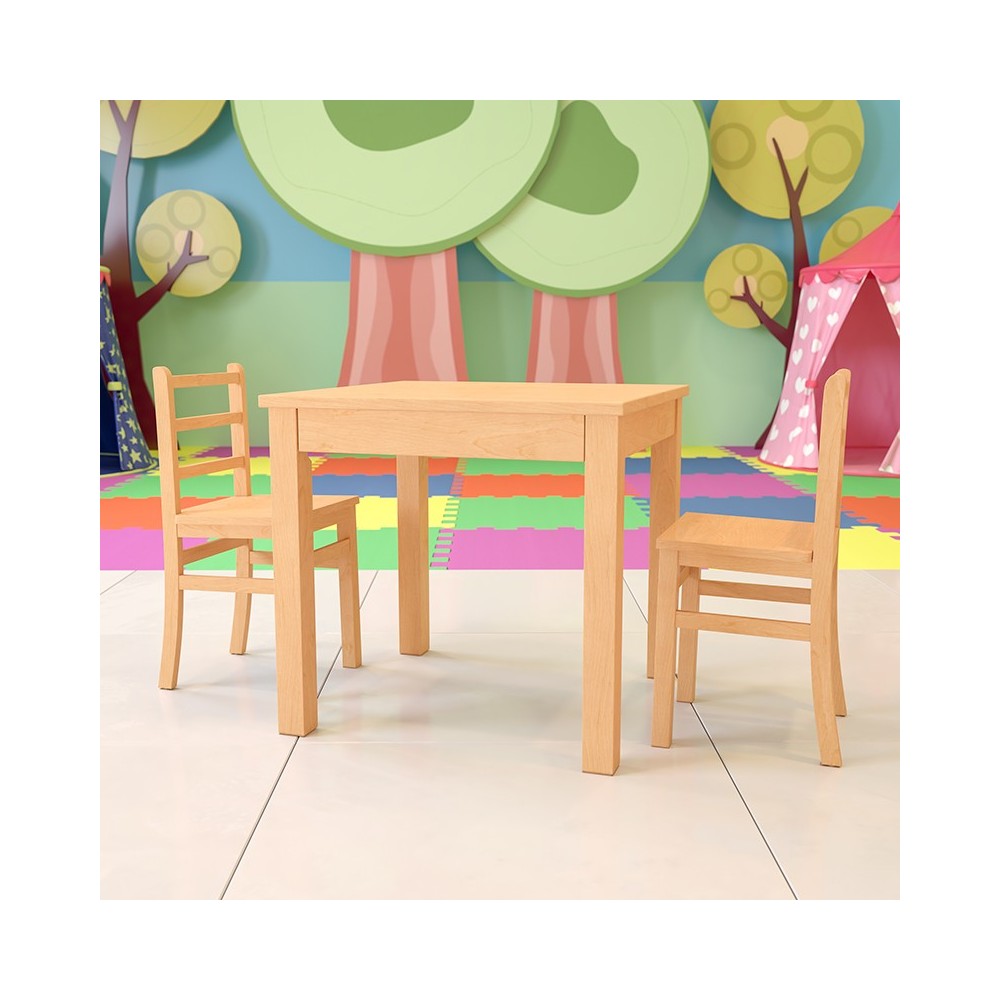 Kids Natural Solid Wood Table and Chair Set for Classroom, Playroom, Kitchen