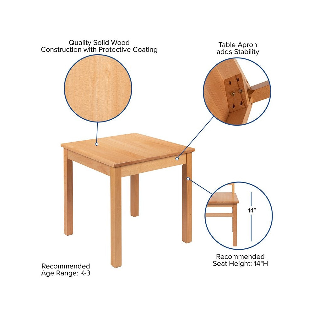 Kids Natural Solid Wood Table and Chair Set for Classroom, Playroom, Kitchen